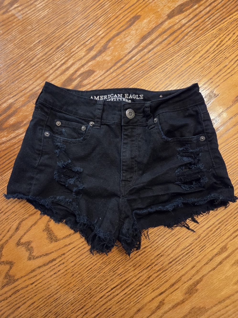 American Eagle Outfitters Black Ripped Frayed Denim Shorts